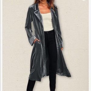 NEW Velvet Open Front Cardigan Coat With Belt